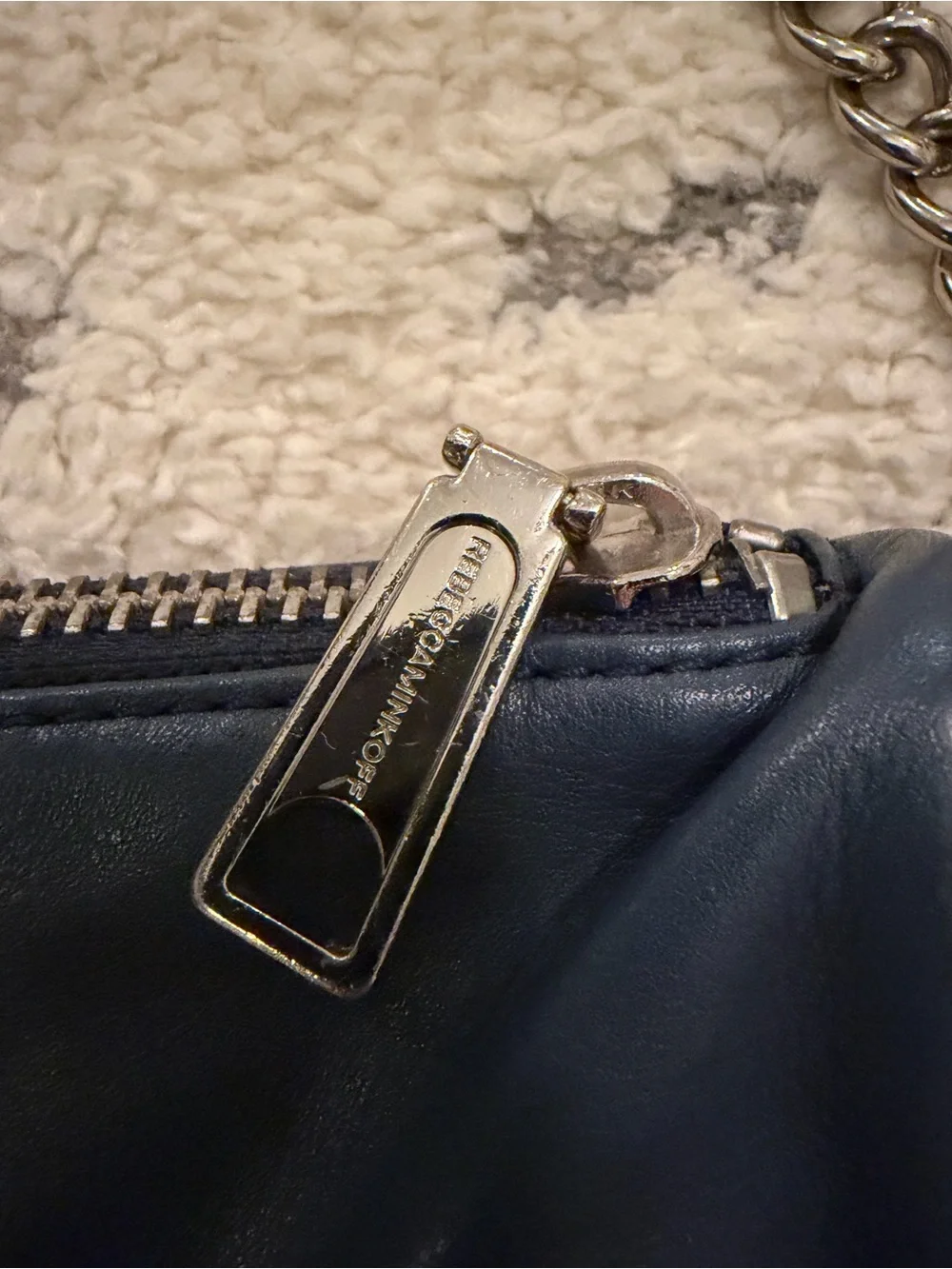 Rebecca Minkoff Navy Leather Crossbody with Silver Chain